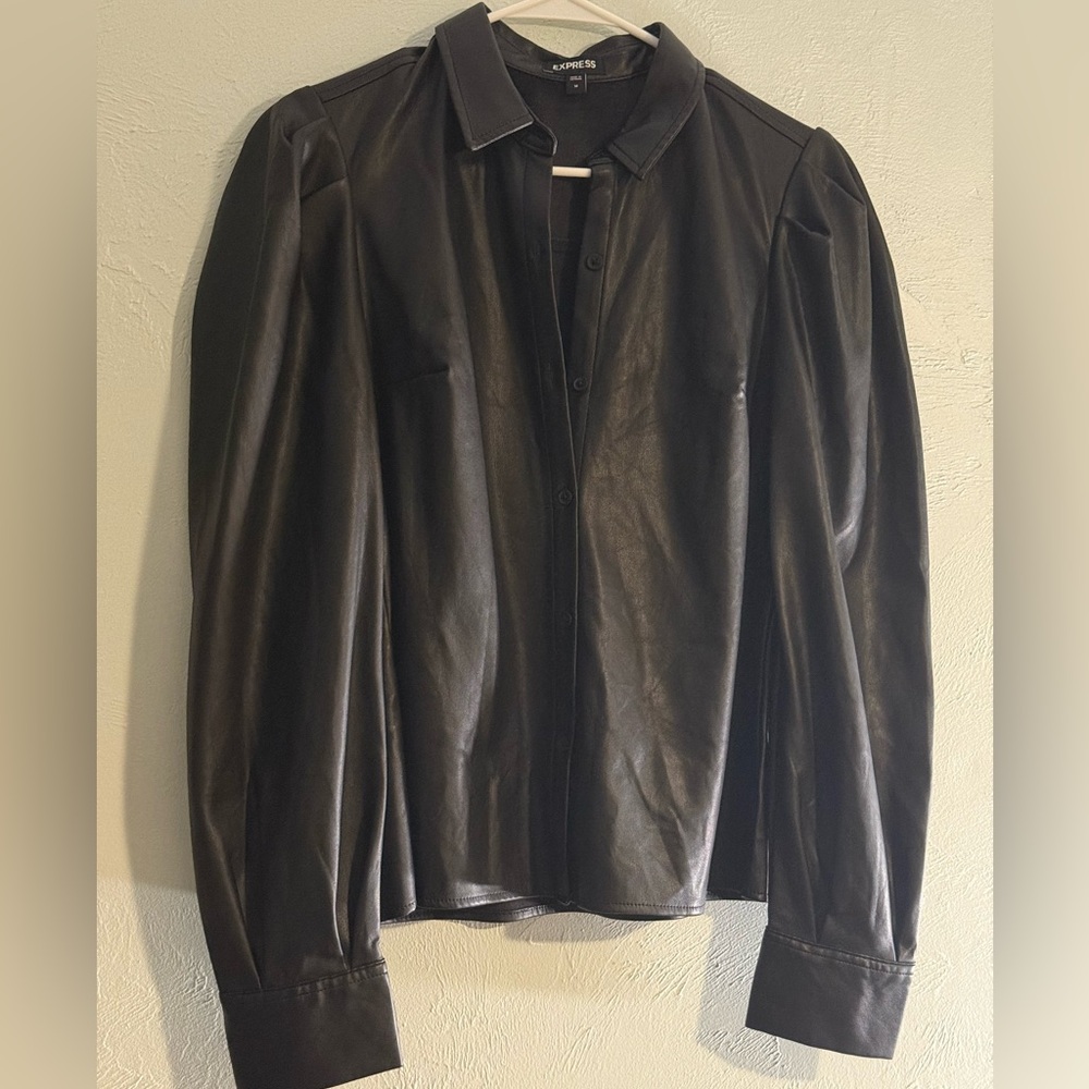 EXPRESS | Black Faux Leather Blouse
